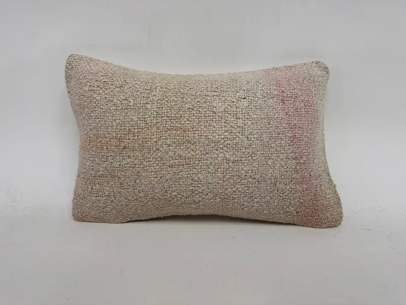 Handmade Rug Seat Pillow, Ethnical Kilim Rug Pillow, Toss Cushion Cover, Turkish Pillow, Pillow Cover, 12x20 White Cushion, Kilim Cushion Sham - 1