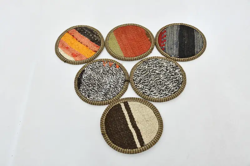 Bohemian Round Coaster Set, Orange and Gray Coasters
