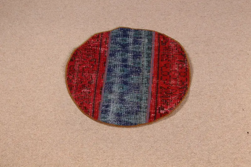 Alfombra persa roja y azul, decoración elegante de 1,7x1,7 pies