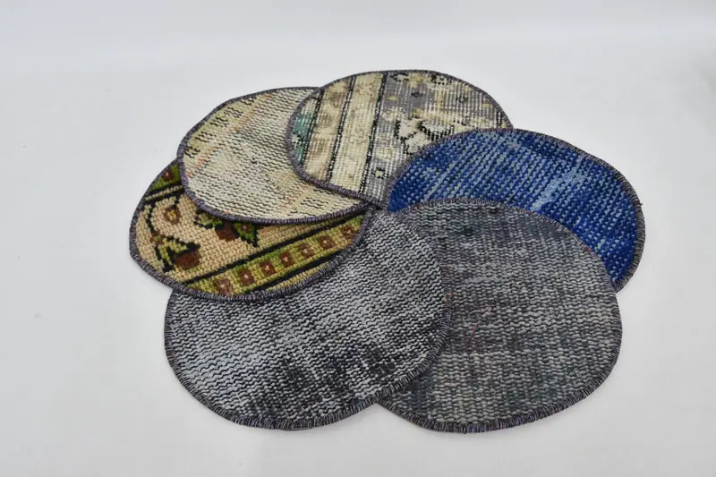 Böhmisches Kreis-Tischset, Esszimmerzubehör aus oranger und bronzefarbener Baumwolle