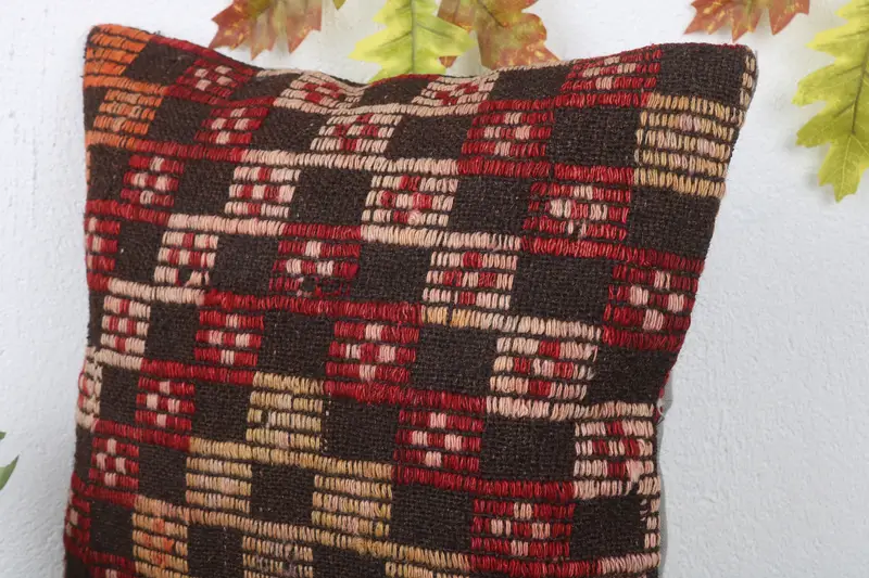 Kilim Pillow Cover, Patio Pillow Cover, Traditional Pillow Sham, Cushion Cover, 16x16 Red Cushion, Pillow for Couch, Antique Pillows, Tribal Cushion - 5