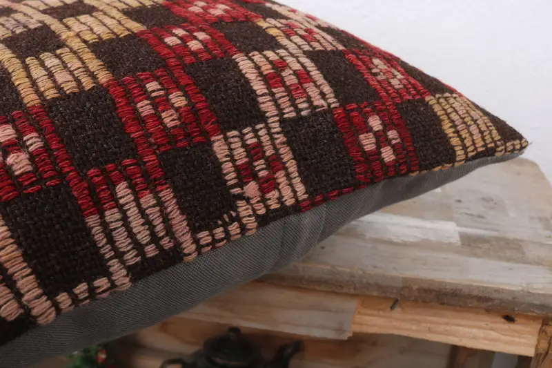 Kilim Pillow Cover, Patio Pillow Cover, Traditional Pillow Sham, Cushion Cover, 16x16 Red Cushion, Pillow for Couch, Antique Pillows, Tribal Cushion - 6