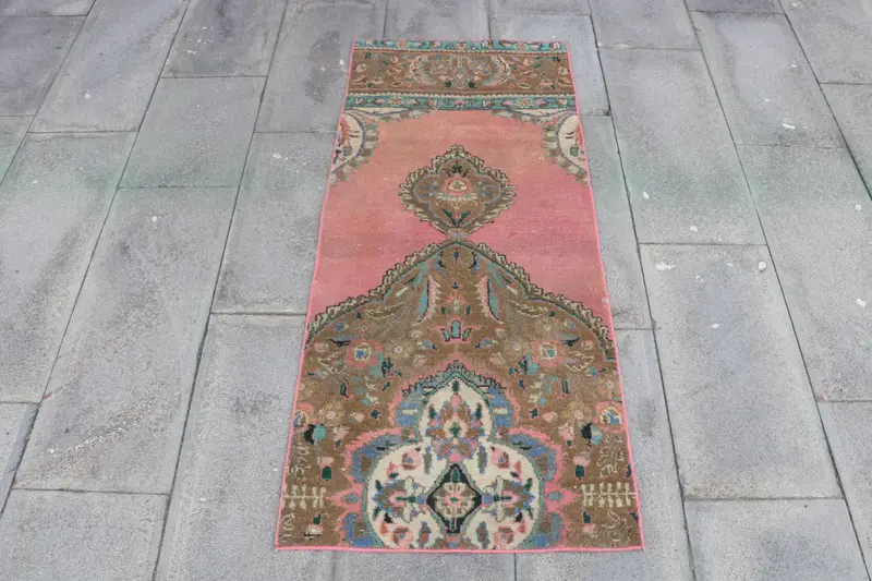 Turkish 2x4.5 ft Rug, Small Vintage Rug, Red Blue Striped Rug - 1