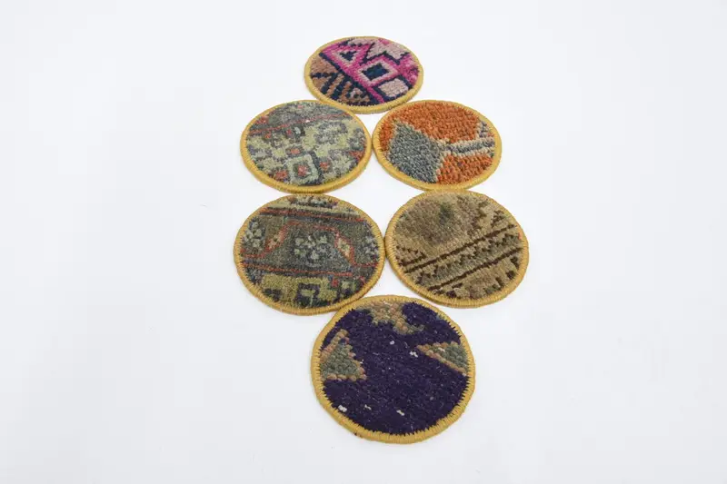 Mavi ve Pembe Yuvarlak Bardak Altlığı, Kaymaz Tribal Pad Altlığı