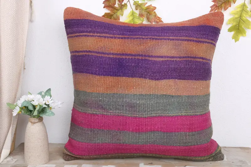 Vintage Pillow, Turkish Pillow, Pillow for Sofa, Vintage Throw Cushion Case, Cushion Case, Kilim Rug Cushion, 20x20 Purple Pillow, Cotton Cushion - 2