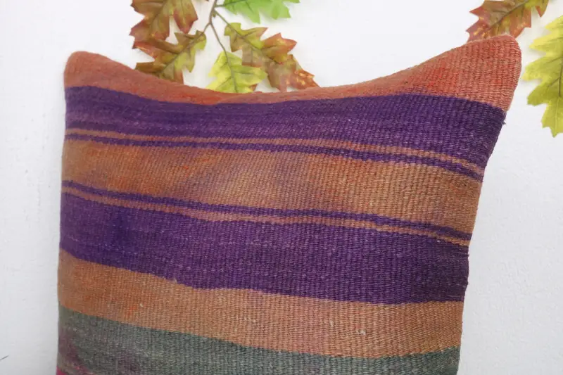 Vintage Pillow, Turkish Pillow, Pillow for Sofa, Vintage Throw Cushion Case, Cushion Case, Kilim Rug Cushion, 20x20 Purple Pillow, Cotton Cushion - 5