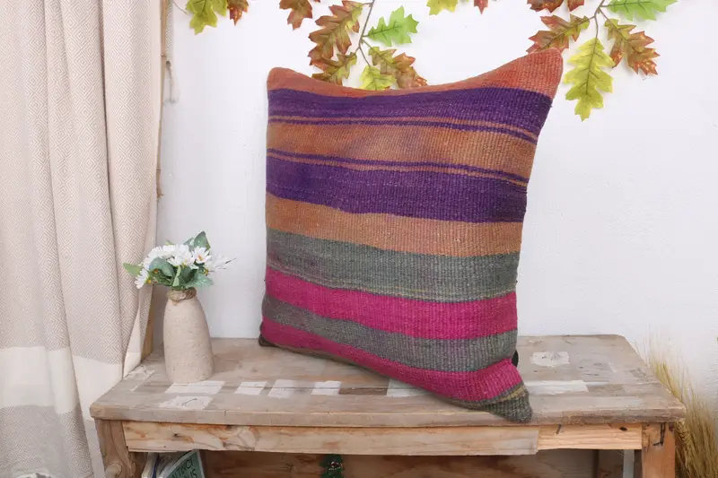 Vintage Pillow, Turkish Pillow, Pillow for Sofa, Vintage Throw Cushion Case, Cushion Case, Kilim Rug Cushion, 20x20 Purple Pillow, Cotton Cushion - 4
