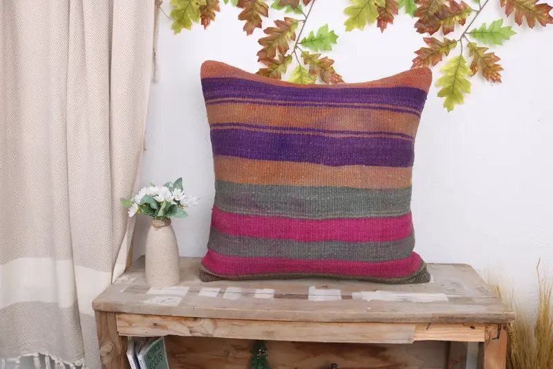 Vintage Pillow, Turkish Pillow, Pillow for Sofa, Vintage Throw Cushion Case, Cushion Case, Kilim Rug Cushion, 20x20 Purple Pillow, Cotton Cushion - 1