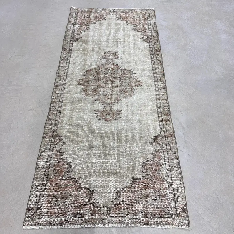 2.8x6.5 ft Vintage Turkish Rug, Accent Rug, Oushak Gray Wool Rug - 1