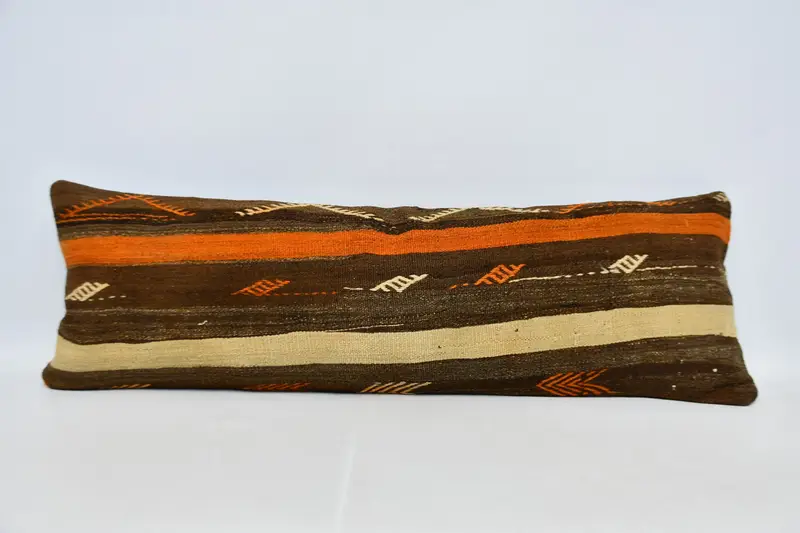 Kilim Pillow Cover, Lounge Throw Cushion Cover, 16x48 Brown Cushion Cover, Pet Pillow, Pillow Sham, Handmade Kilim Cushion, Interior Designer Pillow - 1