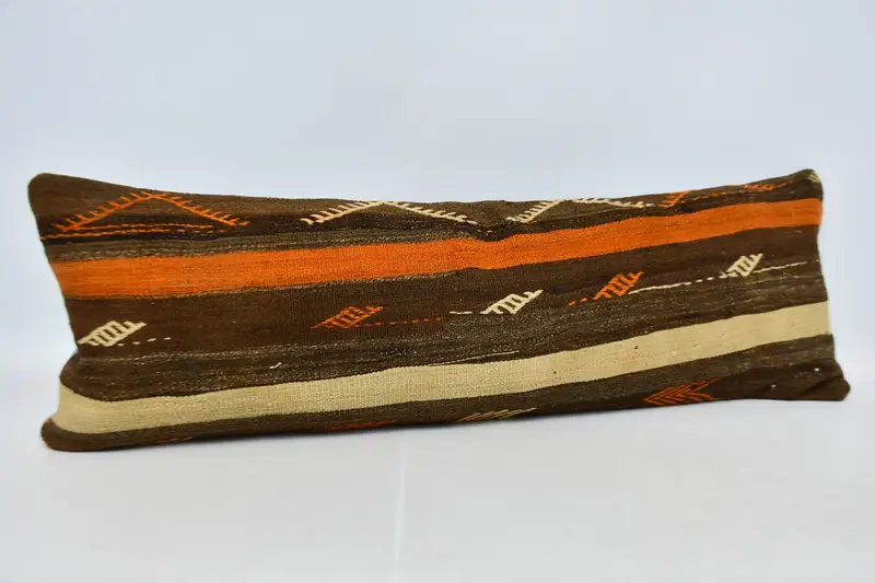 Kilim Pillow Cover, Lounge Throw Cushion Cover, 16x48 Brown Cushion Cover, Pet Pillow, Pillow Sham, Handmade Kilim Cushion, Interior Designer Pillow - 3