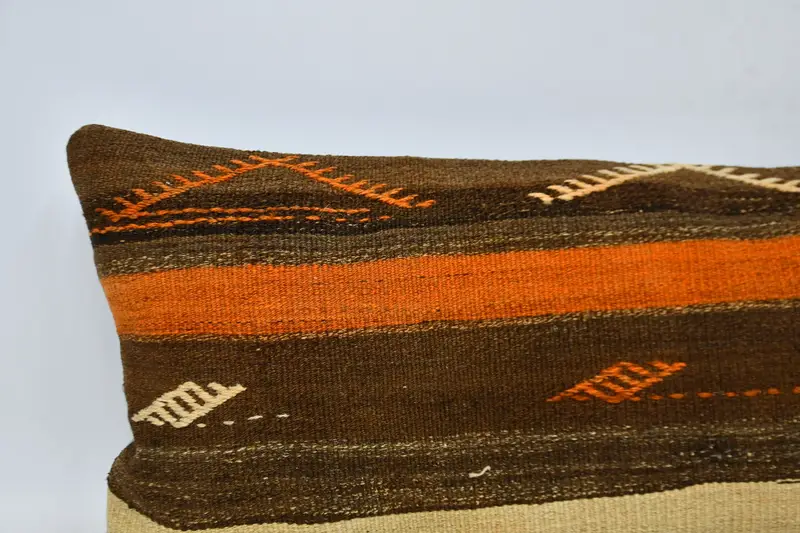 Kilim Pillow Cover, Lounge Throw Cushion Cover, 16x48 Brown Cushion Cover, Pet Pillow, Pillow Sham, Handmade Kilim Cushion, Interior Designer Pillow - 2