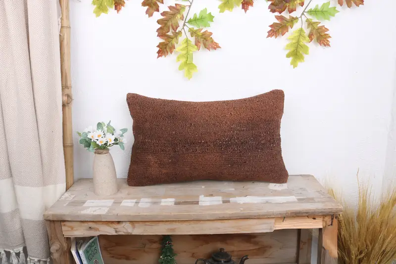 12x20 Brown Pillow, Vintage Pillow, Interior Designer Pillow, Cushion, Vintage Kilim Throw Pillow, Designer Throw Cushion - 1
