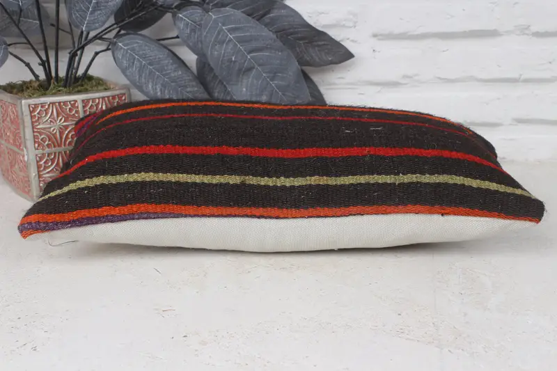 Ethnical Kilim Rug Pillow, Toss Pillow, Handmade Kilim Cushion, Pillow Cover, Home Decor Pillow, Ikat Cushion, 8x16 Red Pillow Cover - 5