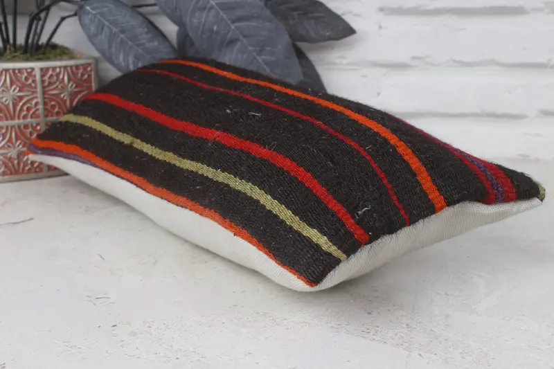 Ethnical Kilim Rug Pillow, Toss Pillow, Handmade Kilim Cushion, Pillow Cover, Home Decor Pillow, Ikat Cushion, 8x16 Red Pillow Cover - 6