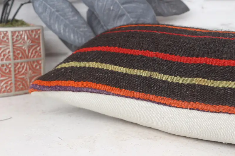 Ethnical Kilim Rug Pillow, Toss Pillow, Handmade Kilim Cushion, Pillow Cover, Home Decor Pillow, Ikat Cushion, 8x16 Red Pillow Cover - 7