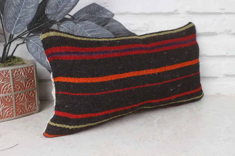 Ethnical Kilim Rug Pillow, Toss Pillow, Handmade Kilim Cushion, Pillow Cover, Home Decor Pillow, Ikat Cushion, 8x16 Red Pillow Cover - 4