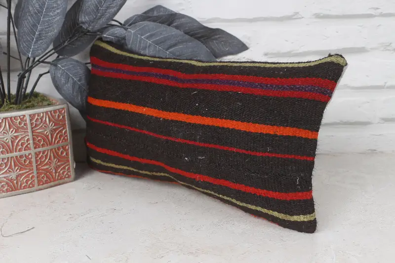 Ethnical Kilim Rug Pillow, Toss Pillow, Handmade Kilim Cushion, Pillow Cover, Home Decor Pillow, Ikat Cushion, 8x16 Red Pillow Cover - 3