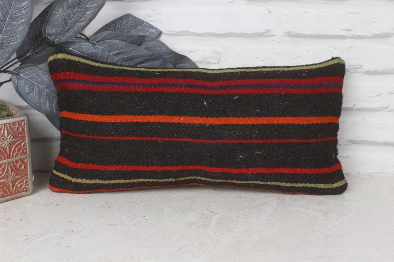 Ethnical Kilim Rug Pillow, Toss Pillow, Handmade Kilim Cushion, Pillow Cover, Home Decor Pillow, Ikat Cushion, 8x16 Red Pillow Cover - 1