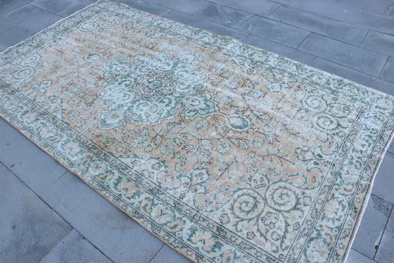 4.7x8.6 ft Large Turkish Vintage Rug, Blue Abstract Wool Rug - 1