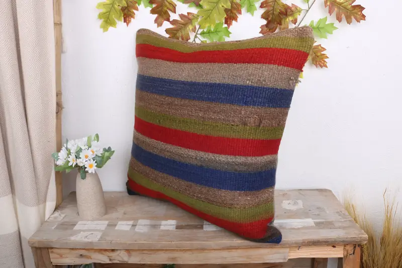Vintage Pillow, 20x20 Blue Pillow Sham, Ethnical Kilim Rug Pillow, Nomadic Cushion Case, Cushion, Accent Throw Cushion Cover, Pillow for Couch - 4