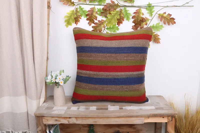 Vintage Pillow, 20x20 Blue Pillow Sham, Ethnical Kilim Rug Pillow, Nomadic Cushion Case, Cushion, Accent Throw Cushion Cover, Pillow for Couch - 1