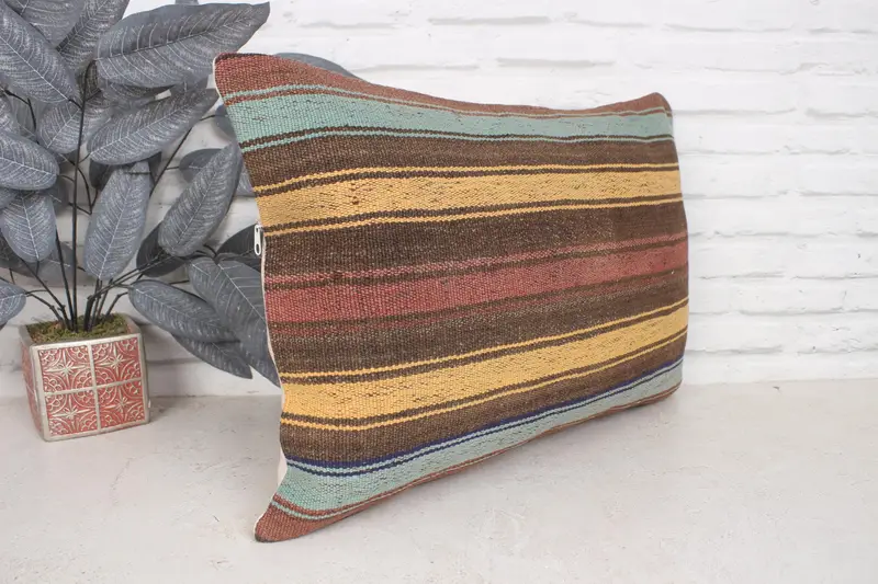 Boho Pillow Sham Cover, Vintage Kilim Throw Pillow, Gift Pillow, 16x24 Yellow Cushion Cover, Pillow Sham, Tribal Pillow Case, Armchair Pillow Sham - 3