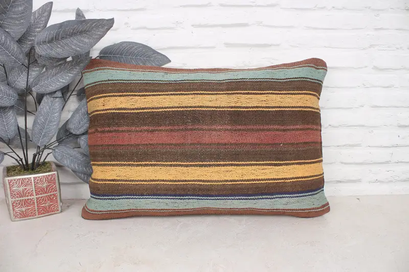 Boho Pillow Sham Cover, Vintage Kilim Throw Pillow, Gift Pillow, 16x24 Yellow Cushion Cover, Pillow Sham, Tribal Pillow Case, Armchair Pillow Sham - 1