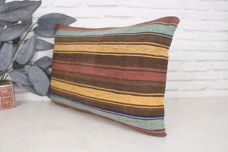 Boho Pillow Sham Cover, Vintage Kilim Throw Pillow, Gift Pillow, 16x24 Yellow Cushion Cover, Pillow Sham, Tribal Pillow Case, Armchair Pillow Sham - 4