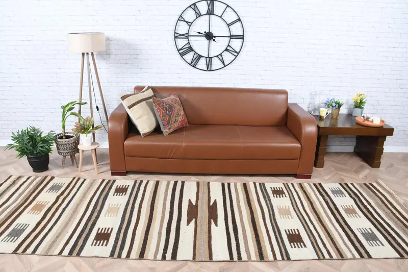 Herki Rug, 3.6x11.9 ft Turkish Rug, Brown Ikat Rug Wool - 1