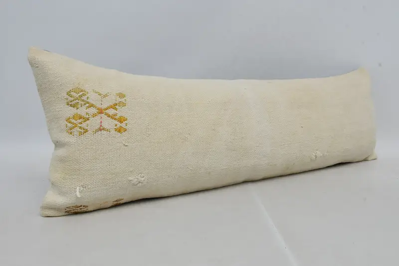 Sofa Bolster Pillow, Couch Cushion Cover, Boho Pillow, Kilim Cushion Sham, Turkish Pillow, Pillow Sham, Aztec Pillow Sham, 12x36 White Pillow Sham - 3