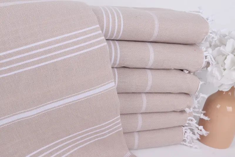 Home Gift Beach Blanket Beige Towel Striped Towel 40x71 Inches