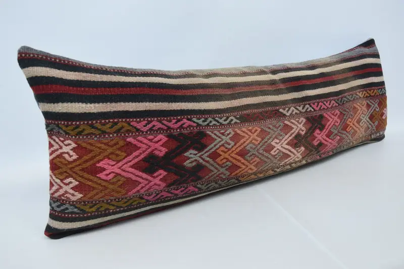 16x48 Red Cushion Cover, Knitted Cushion Cover, Turkish Pillow, Boho Pillow Sham Cover, Handmade Kilim Cushion, Pillow Sham - 3