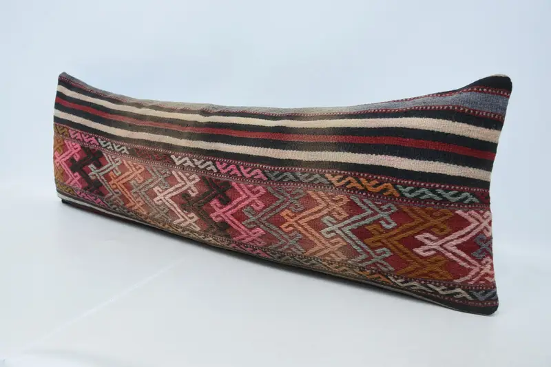 16x48 Red Cushion Cover, Knitted Cushion Cover, Turkish Pillow, Boho Pillow Sham Cover, Handmade Kilim Cushion, Pillow Sham - 4