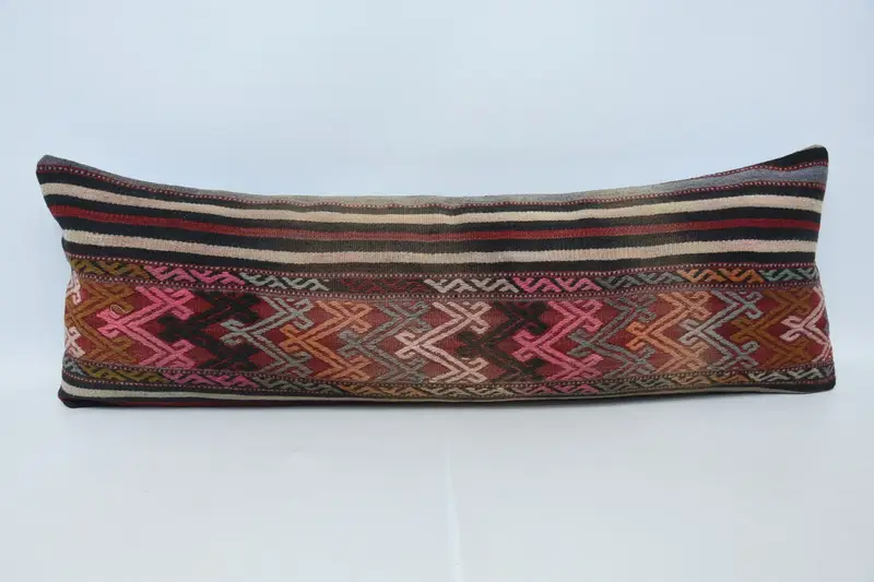 16x48 Red Cushion Cover, Knitted Cushion Cover, Turkish Pillow, Boho Pillow Sham Cover, Handmade Kilim Cushion, Pillow Sham - 1