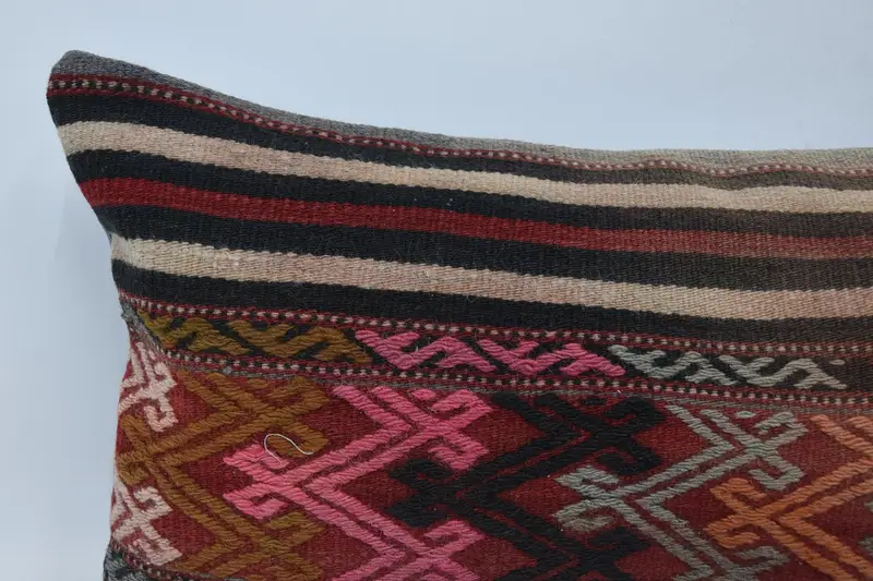 16x48 Red Cushion Cover, Knitted Cushion Cover, Turkish Pillow, Boho Pillow Sham Cover, Handmade Kilim Cushion, Pillow Sham - 2