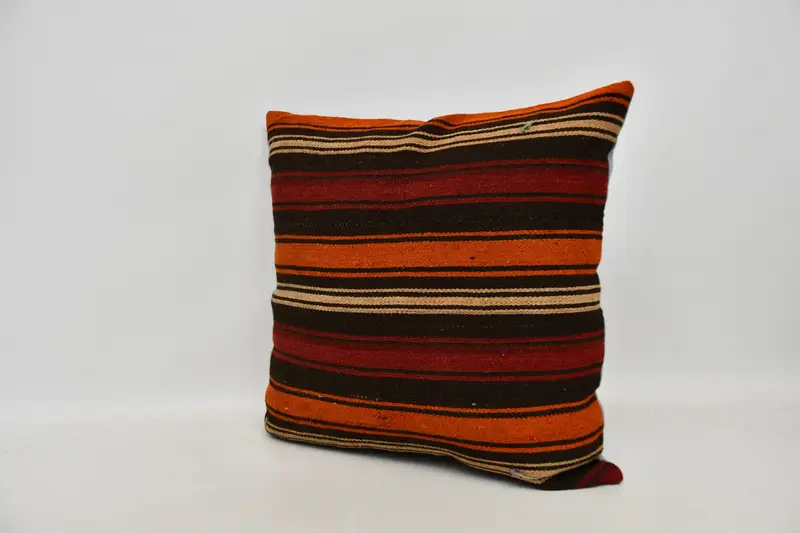 Turkish Pillow, Cushion, Sofa Bolster Cushion Case, Vintage Kilim Pillow, 24x24 Orange Pillow Sham, Handmade Kilim Cushion, Outdoor Pillow Cover - 4