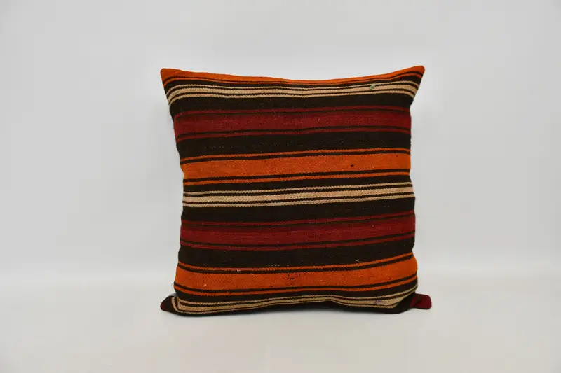 Turkish Pillow, Cushion, Sofa Bolster Cushion Case, Vintage Kilim Pillow, 24x24 Orange Pillow Sham, Handmade Kilim Cushion, Outdoor Pillow Cover - 1