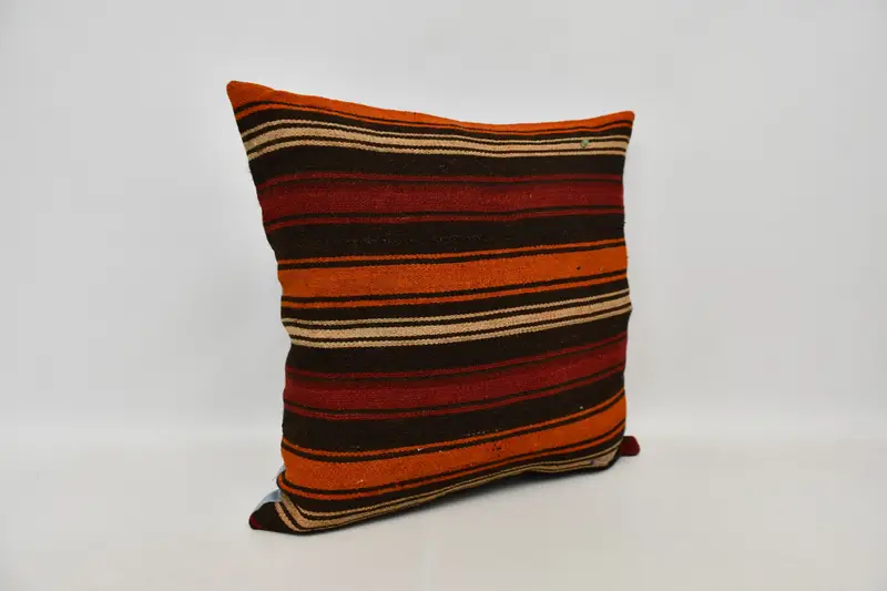 Turkish Pillow, Cushion, Sofa Bolster Cushion Case, Vintage Kilim Pillow, 24x24 Orange Pillow Sham, Handmade Kilim Cushion, Outdoor Pillow Cover - 3