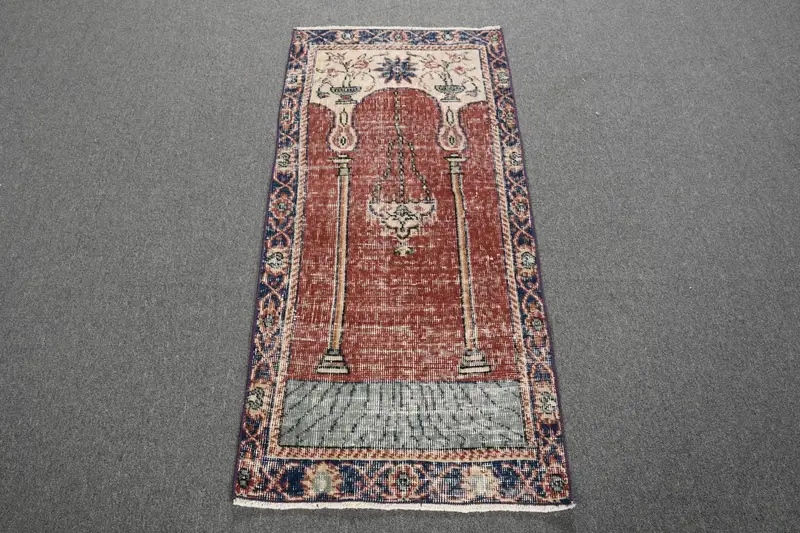 2x4.3 ft Rug, Turkish Vintage Rug, Red Blue Moroccan Wool Rug - 1