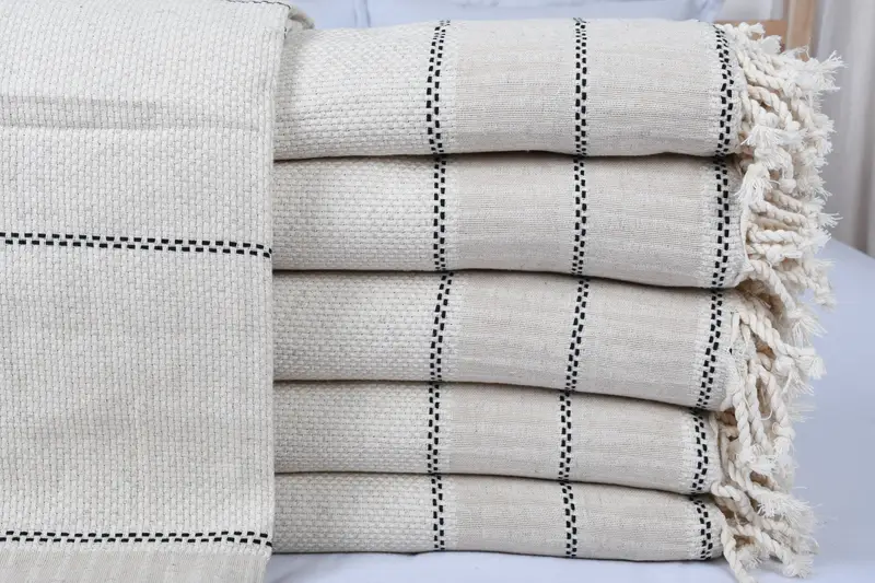 104x96 Linen Striped Towel, Bridal Shower Gift, Turkish Blanket Queen, Custom Blanket, Personalized Wedding Gift For Couple, Personalized Gifts - 1
