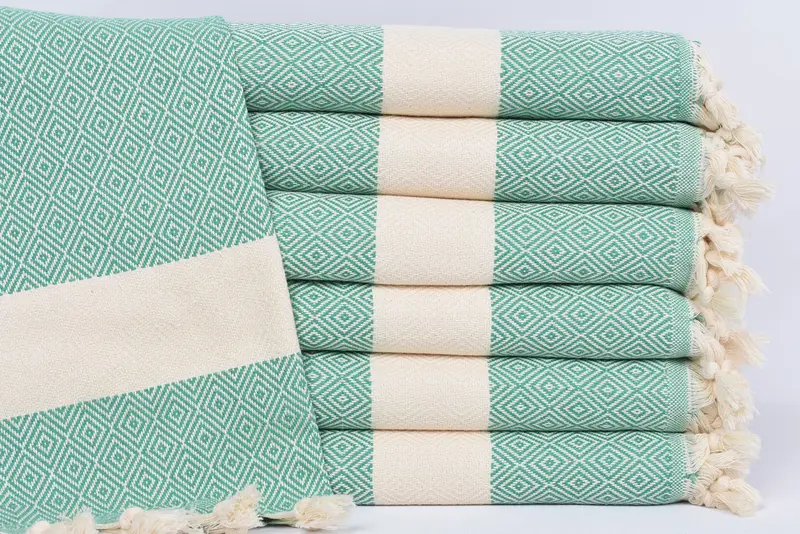 36x20 Benetton Green Diamond Dish Towel, Monogram Kitchen Towel