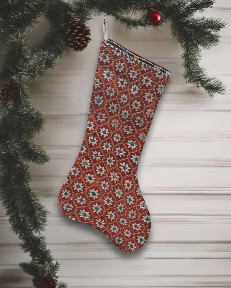 Festive Red and Bronze Christmas Stocking, 12-inch Cotton Ornamental Stocking