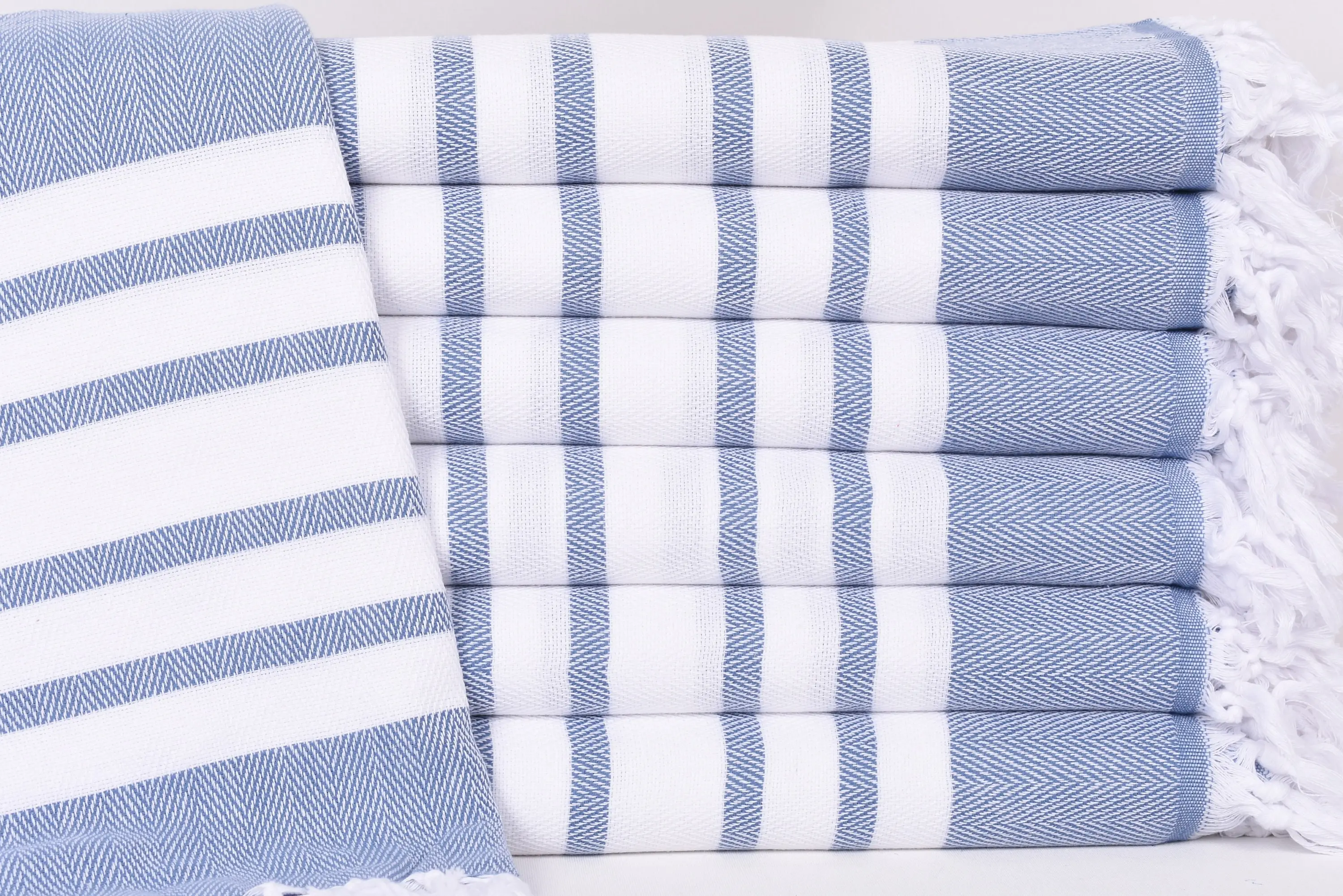 Light Blue Herringbone Organic Cotton Towel, 70x40 Inches - 1