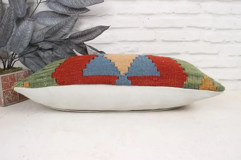 Pillow Cover, Pillow for Sofa, Handmade Kilim Cushion, Vintage Kilim Pillow, Bolster Pillow Cover, 12x24 Green Pillow Cover - 5