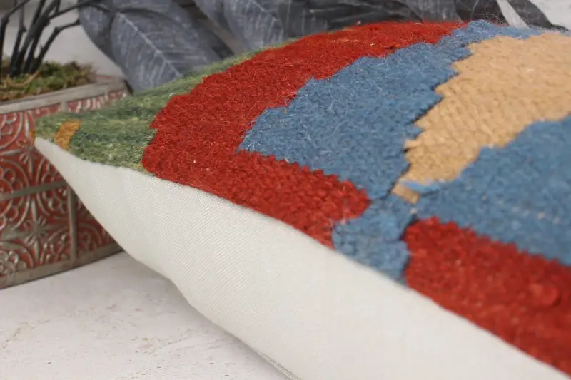 Pillow Cover, Pillow for Sofa, Handmade Kilim Cushion, Vintage Kilim Pillow, Bolster Pillow Cover, 12x24 Green Pillow Cover - 7