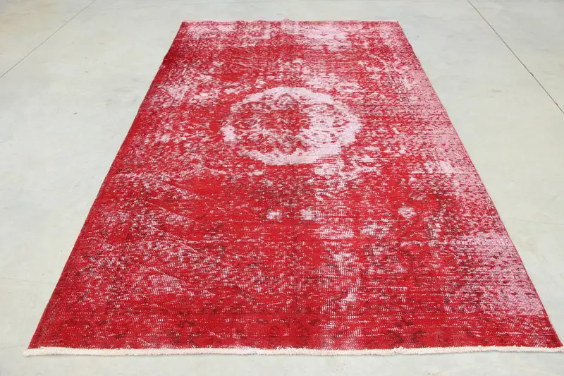 5.8x9.6 ft Vintage Halı, Oushak Halı, Kırmızı Çiçekli Halı Yün - 1