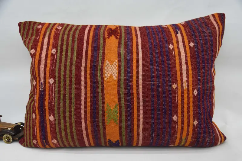 Handmade Throw Pillow Case, Pillow Sham, 20x28 Orange Cushion Case, Throw Kilim Pillow, Pillow for Sofa, Vintage Kilim Pillow - 5