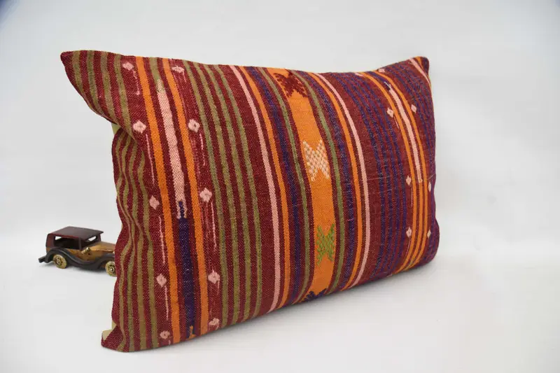 Handmade Throw Pillow Case, Pillow Sham, 20x28 Orange Cushion Case, Throw Kilim Pillow, Pillow for Sofa, Vintage Kilim Pillow - 3
