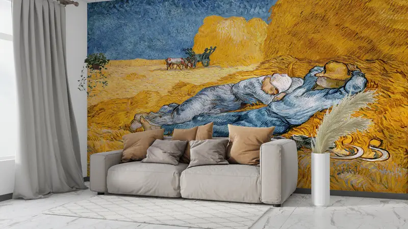Van Gogh After Millet Wallpaper, Living Room Wall Art, Sleeping Couple Wall Mural, Modern Artwork, Self Adhesive Paper, Farmhouse Wall Decor - 3